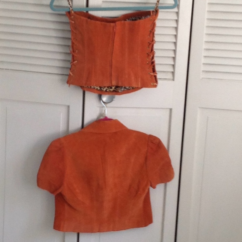 2 prices orange suede bustier an crop jacket xs - Picture 2 of 5